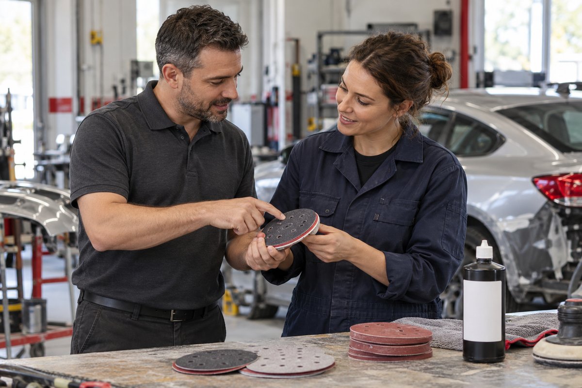 Échange autour du choix d’un abrasif dans un atelier de carrosserie